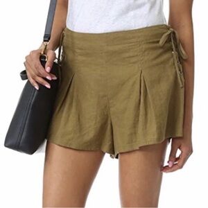 Free People XS Army Green Linen Blend Side Lace Shorts Elastic Waist